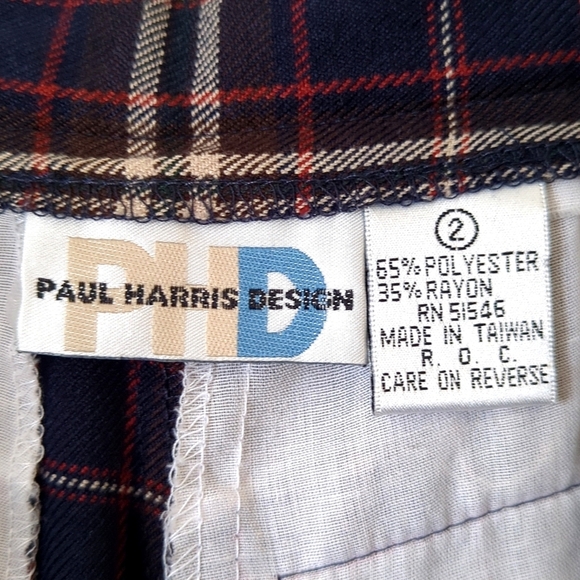 Paul Harris Design 90's Vintage Plaid Preppy Pleated Wide Leg Shorts Navy Red 2 - Picture 4 of 13